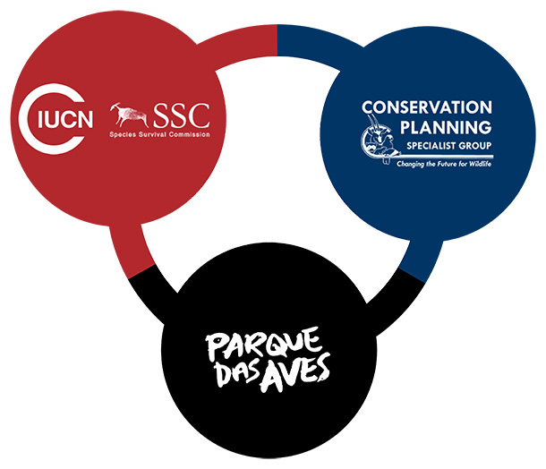 Os três parceiros do CSE Brasil: IUCN SSC, CPSG e Parque das Aves